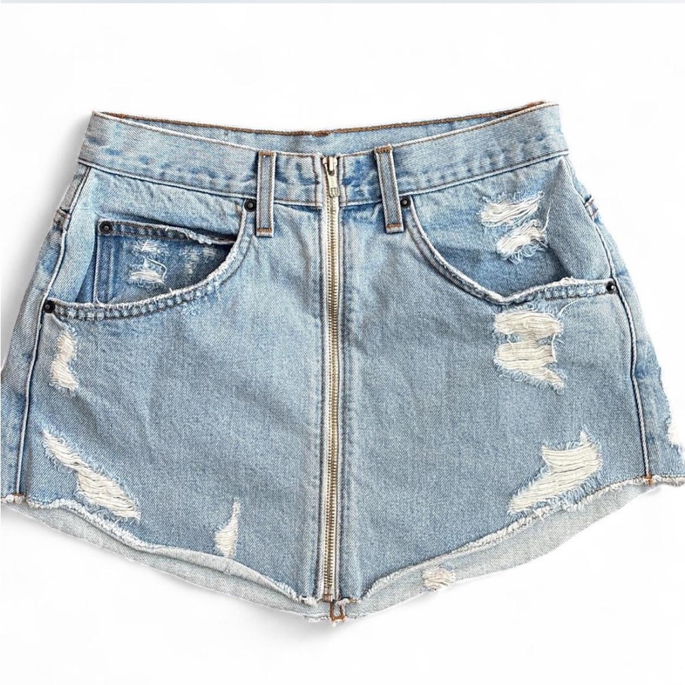 CARMAR Distressed Denim Mini Skirt